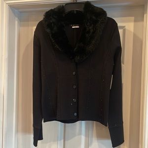 Faux fur sweater cardigan with bling